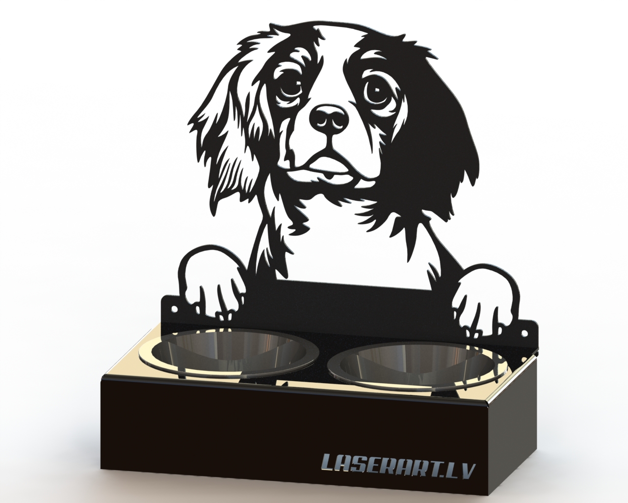 2-Bowl Dog Feeder, Cavalier King Charles Spaniel Dog breed, Raised Feeding Station